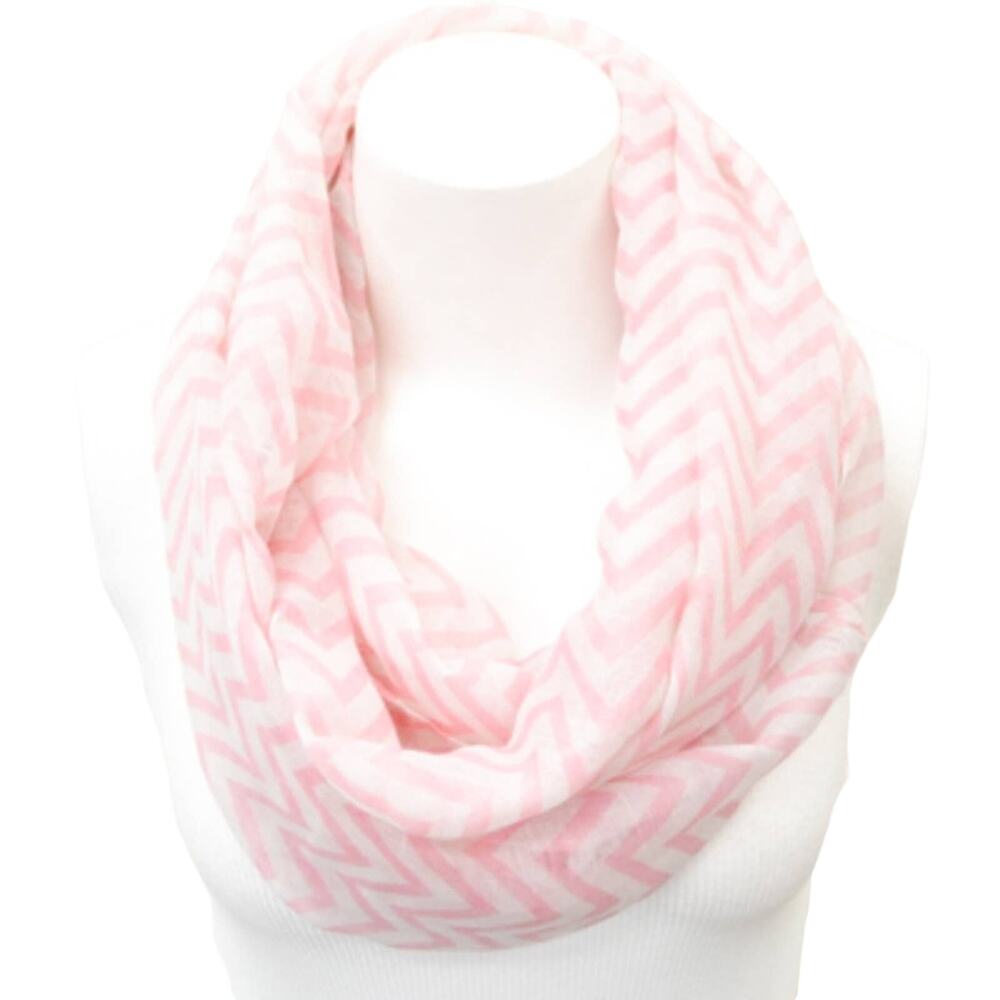 NEW NWT Boutique Lightweight Pink & White Chevron Infinity Cowl Scarf